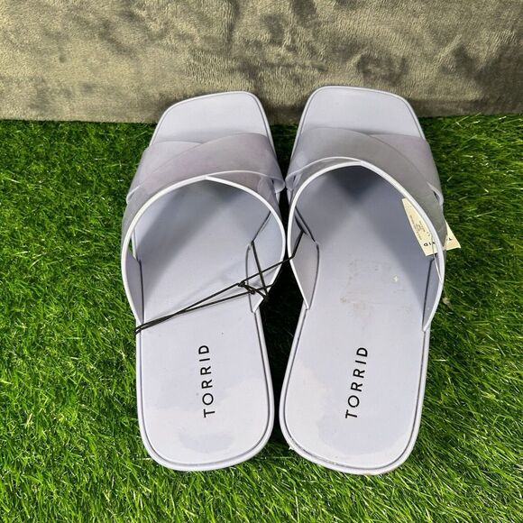 Torrid Sandals Womens 10 M Blue Jelly Criss Cross Heel Slip On Chunky Y2K Casual - Picture 6 of 13